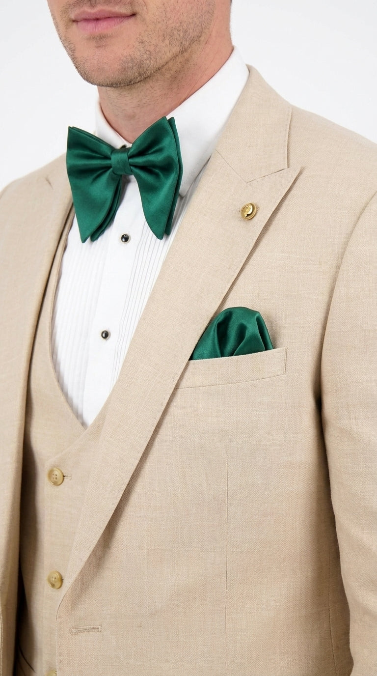 Men’s Khaki Tan 3-Piece Groomsmen Suit – Wedding Suit with Double-Breasted Vest and Pants Great Gatsby Style Gold buttons - 34 Short or Extra Small