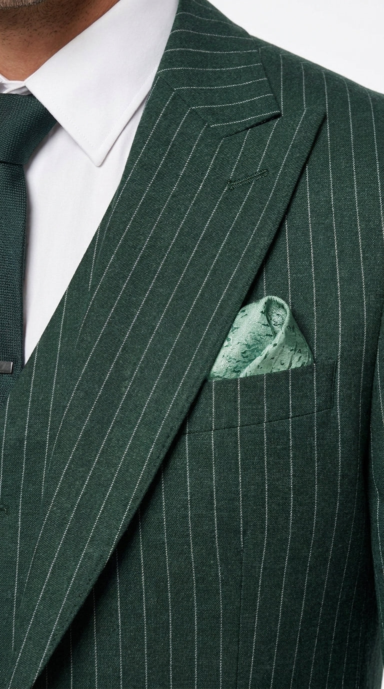 Men’s Hunter Green Pinstripe 3-Piece Suit – Vintage Wedding, Prom and Formal Suit with Matching Vest - 34 Short or Extra Small