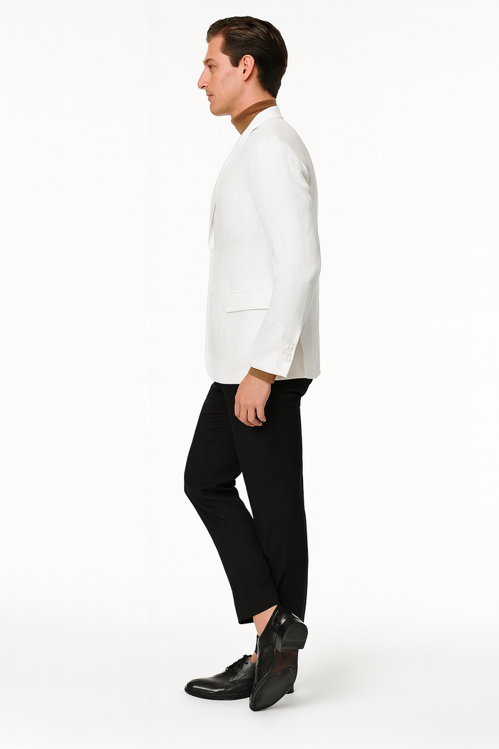 Mens White Linen Blazer Classic Two-Button Lightweight Sport Coat