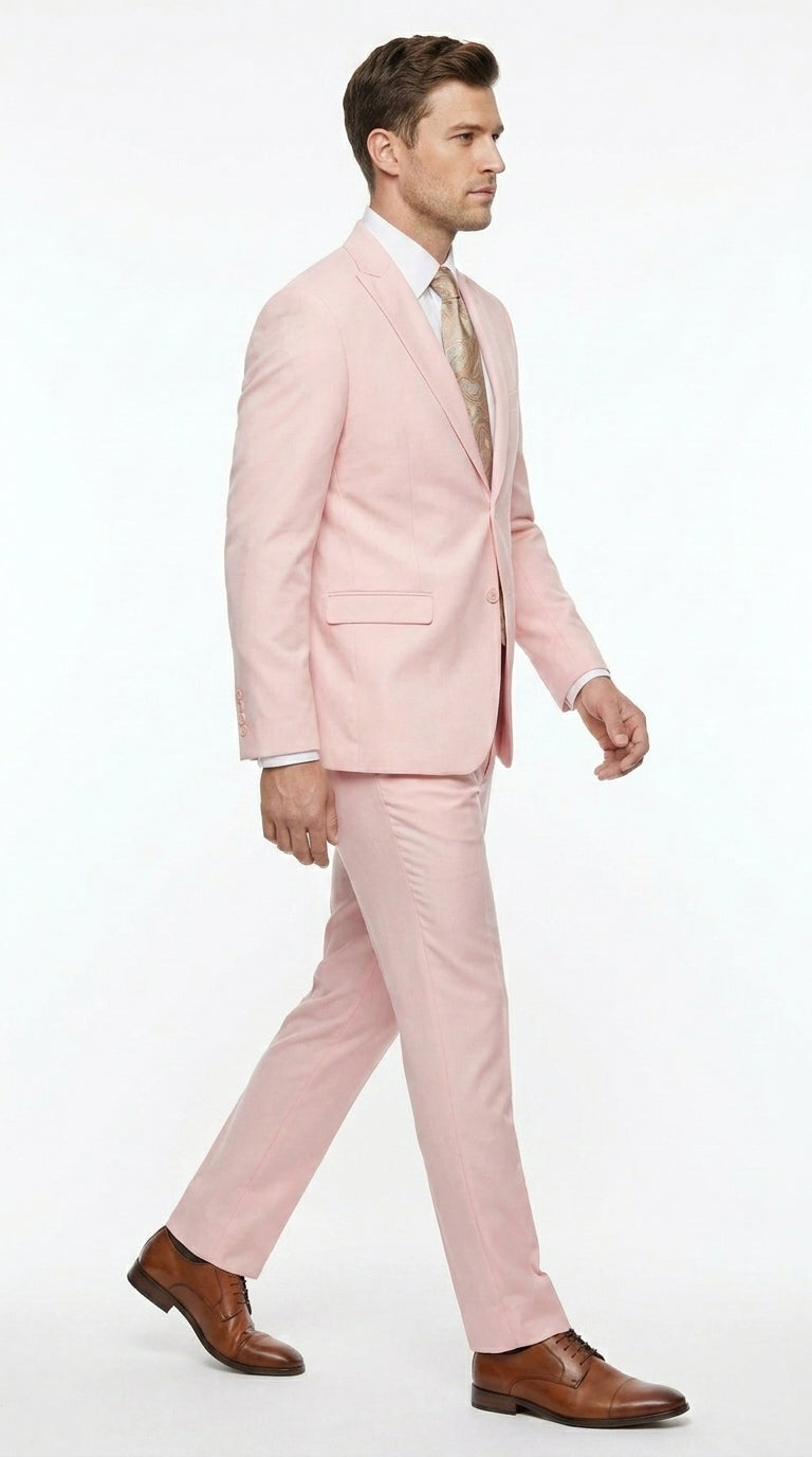 Men’s Light Pink 2 Piece Suit, Formal Dress Suit for Weddings, Prom, Parties, Summer Events Slim Fitted By Vitali - 34 Short or Extra Small