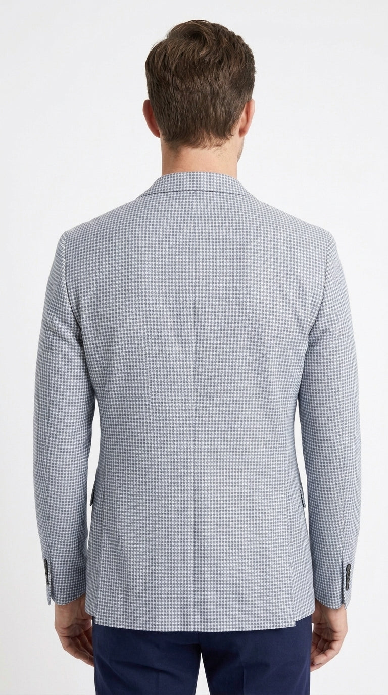 Men’s Light Blue Checkered Sport Coat – Two-Button Wedding, Business and Smart Casual Blazer