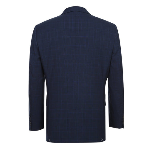 "Classic Fit Men's Suit - Dark Blue Windowpane Plaid Check, Two Button"