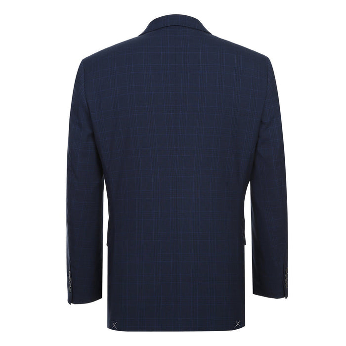 "Classic Fit Men's Suit - Dark Blue Windowpane Plaid Check, Two Button"