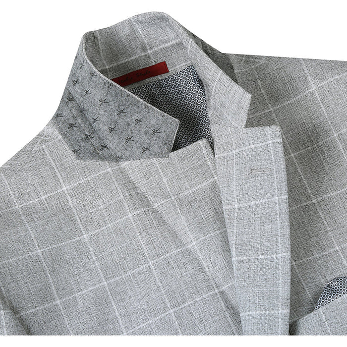 "Men's Slim Fit Two-Button Sport Coat Blazer - Light Grey Ash Windowpane Plaid"