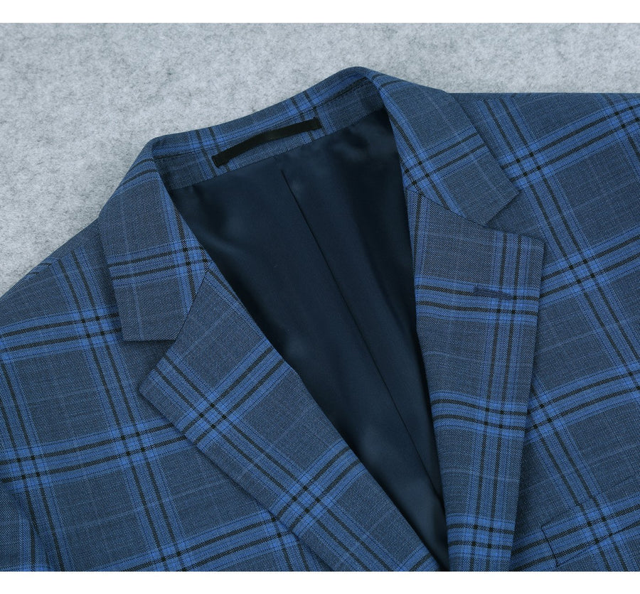 "Blue Windowpane Plaid Men's Slim Fit Two-Button Suit"