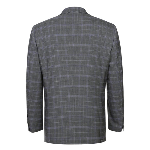 "Classic Fit Men's Two-Button Suit - Dark Grey Windowpane Plaid"