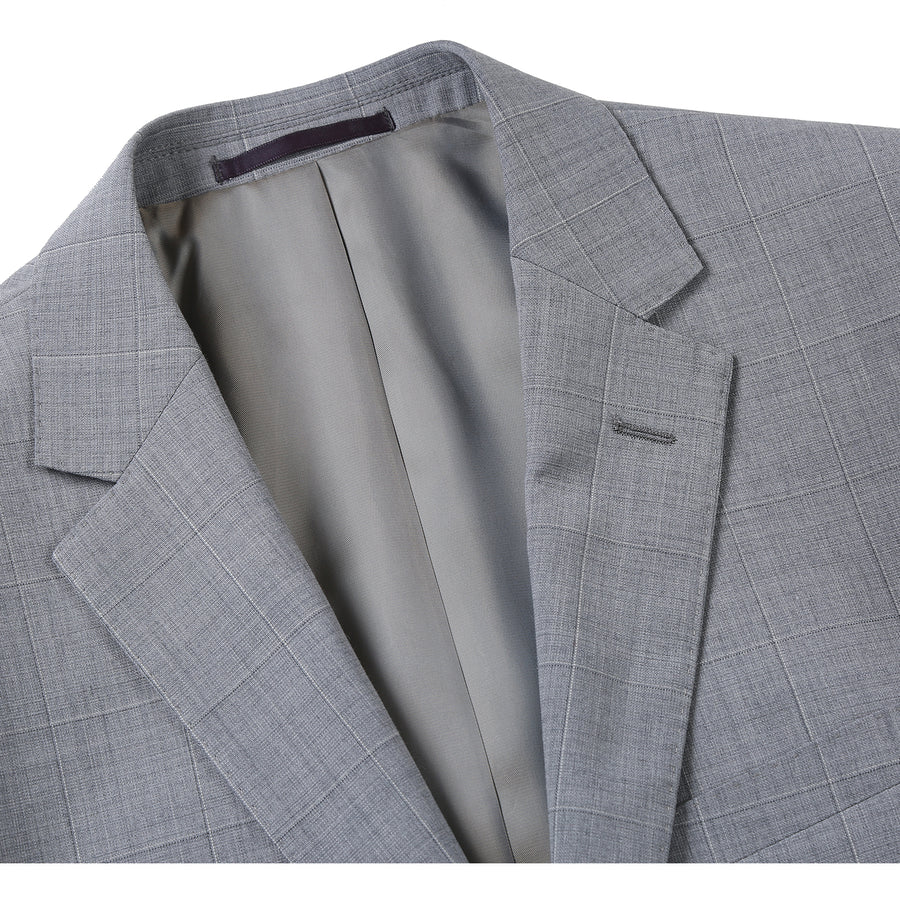 "Light Grey Windowpane Plaid Men's Slim Fit Two-Button Suit"