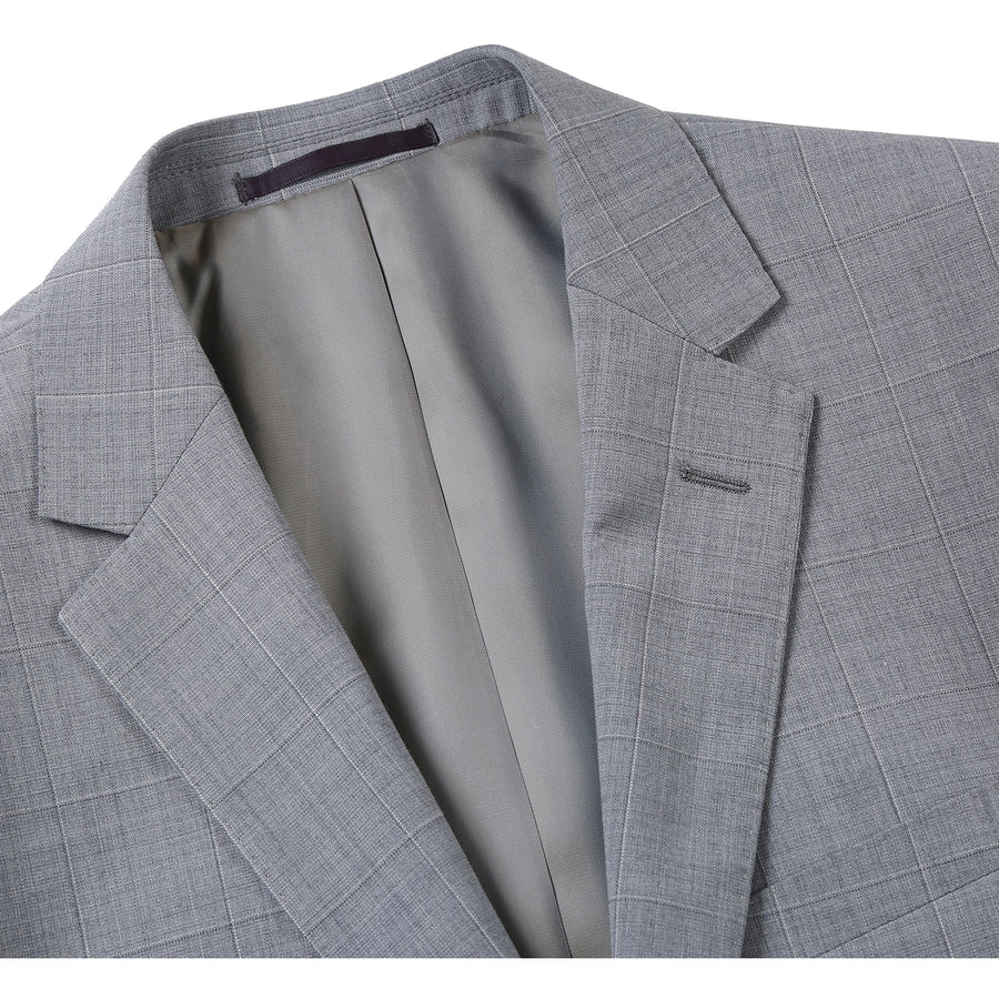 "Light Grey Windowpane Plaid Men's Slim Fit Two-Button Suit" - 36 Short