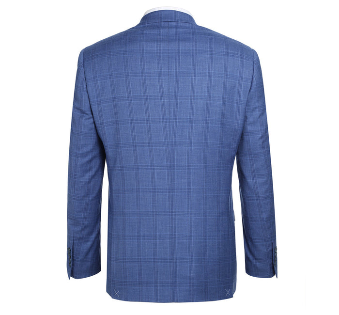 "Light Blue Windowpane Plaid Men's Slim Fit Two-Button Suit"