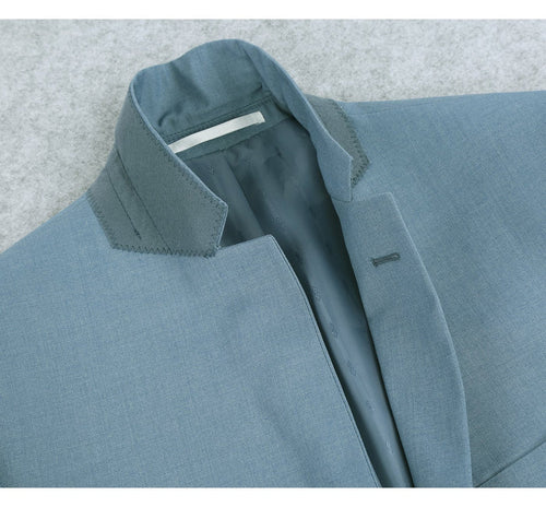 "Sky Blue Slim Fit Two Button Men's Suit with Optional Vest"