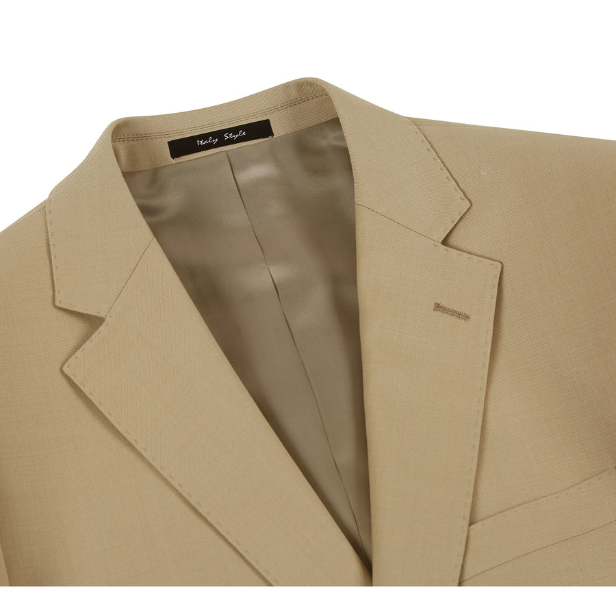 "Tan Slim Fit Wool Suit for Men - Basic Two Button with Optional Vest" - 50 Long