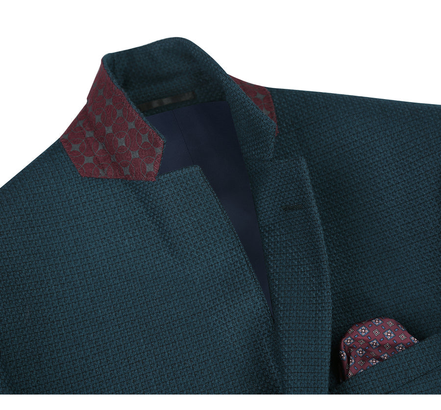 "Teal Blue Green Birdseye Wool Blazer - Men's Slim Fit Two-Button Sport Coat"