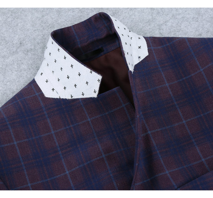 "Men's Slim Fit Plaid Blazer - Two Button Sport Coat in Purple & Blue"