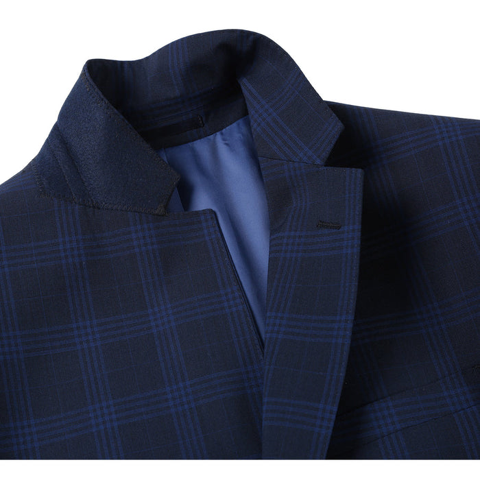 "Dark Navy Windowpane Plaid Slim Fit Two-Button Men's Suit"