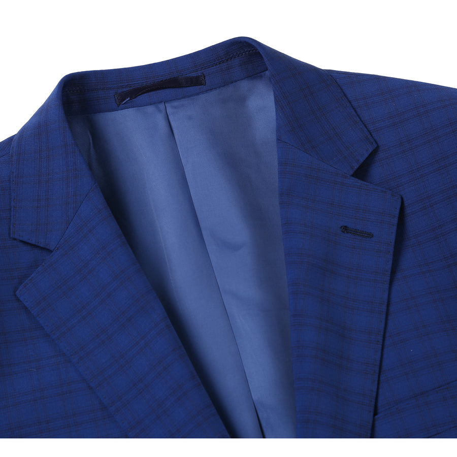 "Classic Fit Men's Wool Suit - Dark Blue Windowpane Plaid Check"