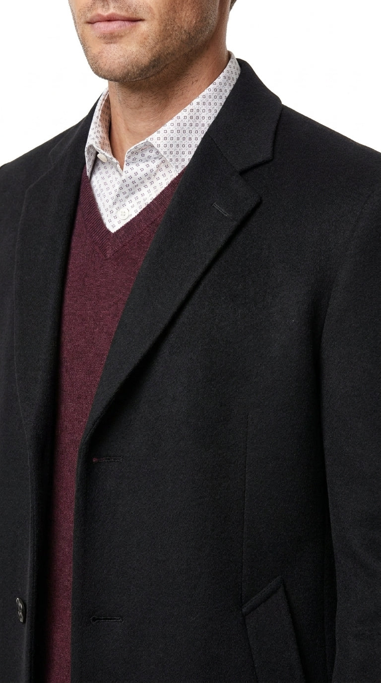 Men’s Big and Tall Black Cashmere Overcoat – Full-Length Winter Dress Coat for Business and Formal Wear - Coat Size 38