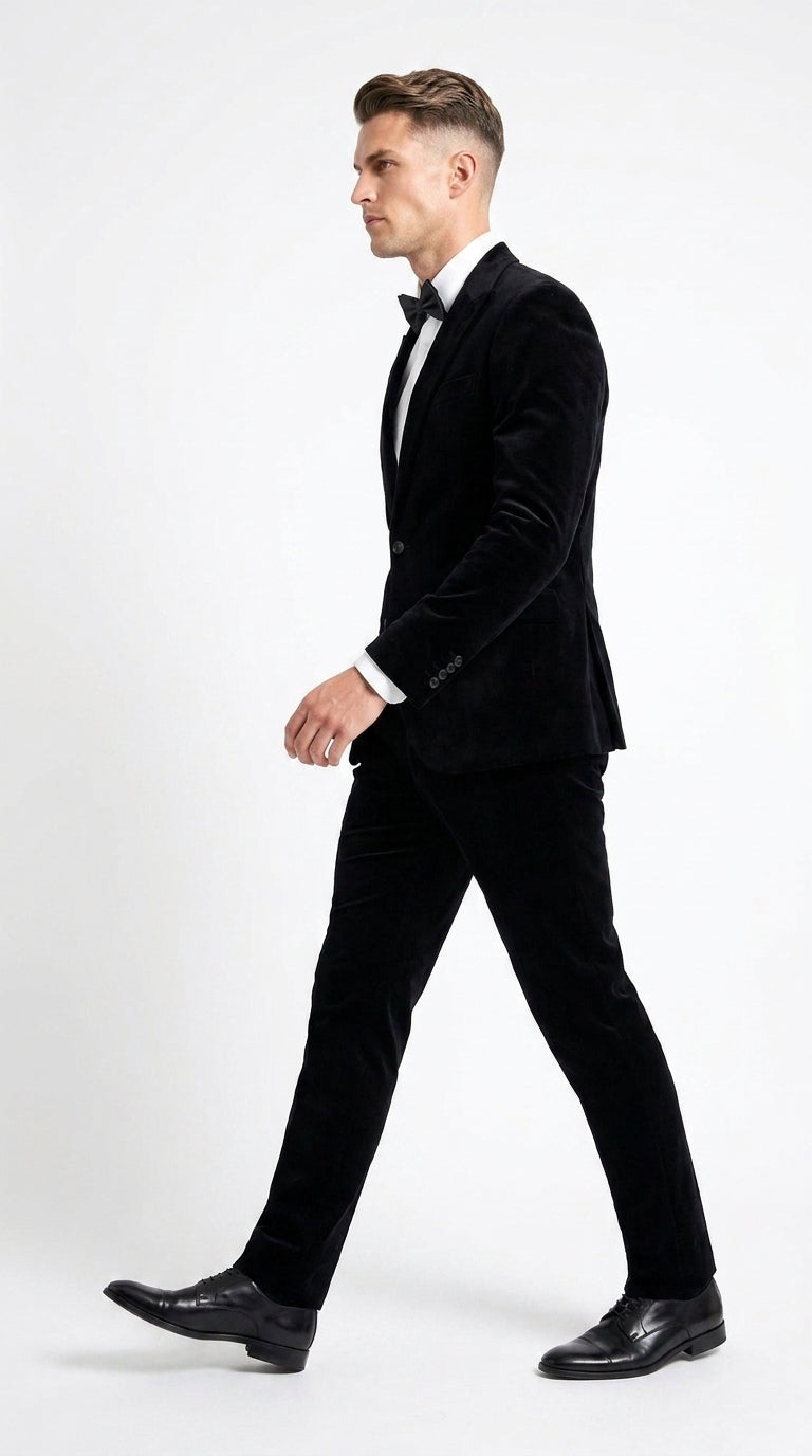 Men’s Black Velvet 2-Piece Suit – Notch Lapel Wedding, Prom and Formal Evening Suit - 34 Short or Extra Small