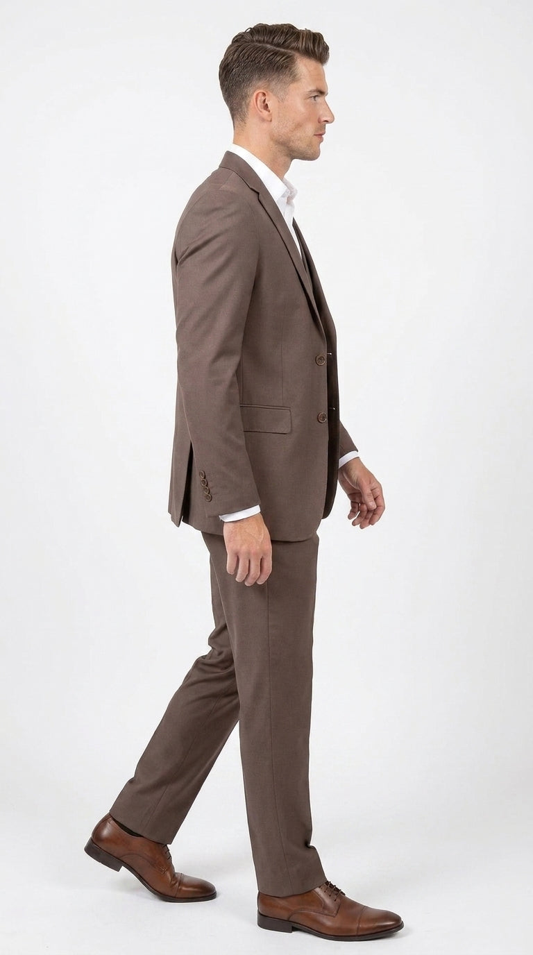 Men’s Zagarie Brand Light Brown Mocha 3-Piece Wool Suit – Modern Wedding, Business and Formal Suit with Pick Stitching - 34 Short or Extra Small