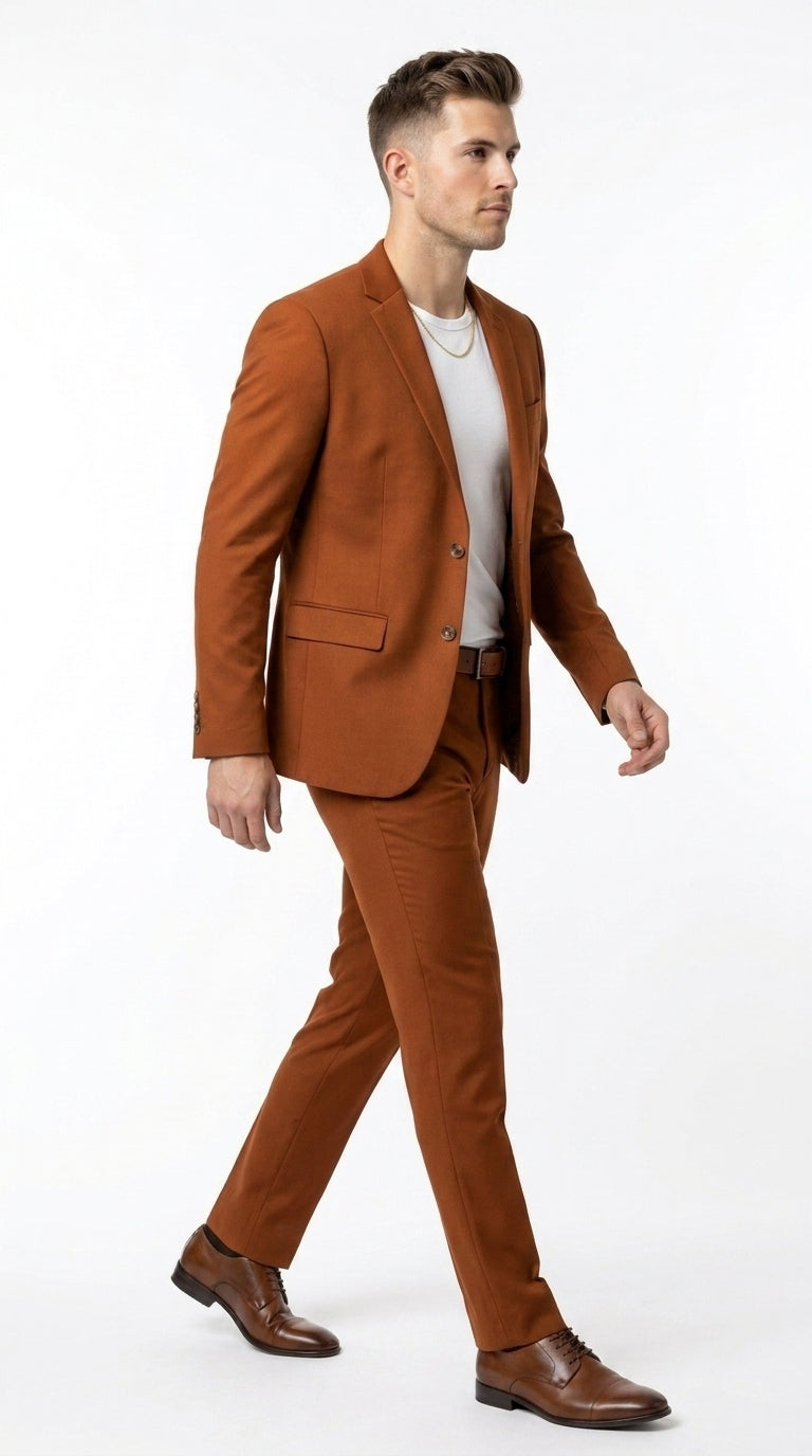 Men’s Burnt Orange Modern Fit Suit – Slim Fit Wedding, Prom and Formal 2-Piece Suit Copper Brick Color - 34 Short or Extra Small