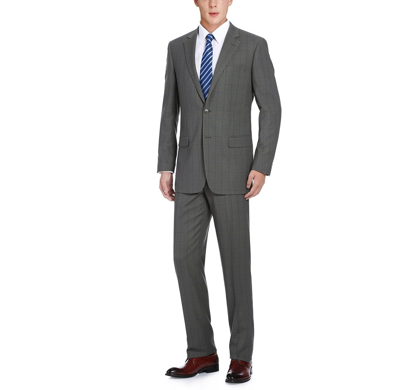 292-2 Men's Two Piece Classic Fit Windowpane Check Dress Suit - 34Sx28W