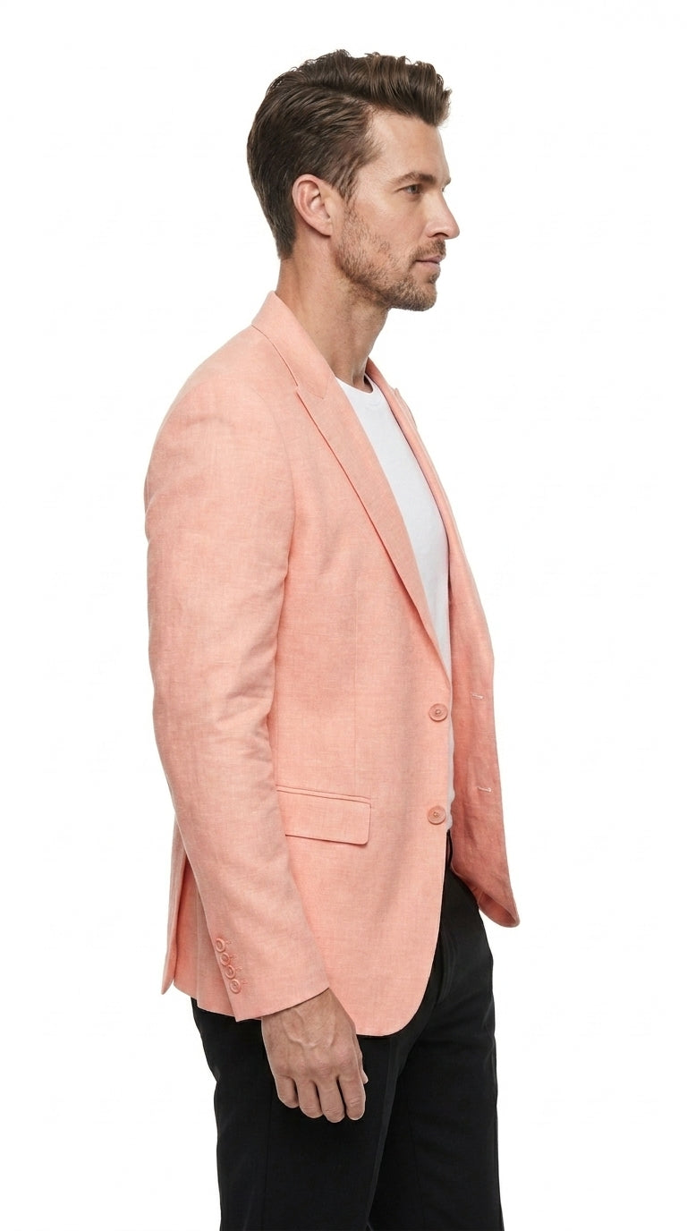 Men’s Peach Blazer – Modern Fit Wedding, Summer, Business Casual & Smart Casual Sport Coat - 36 Short