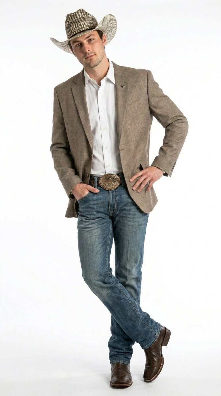 Men’s Dark Tan Taupe Light Brown Western Cowboy Blazer – Classic Country Style Jacket for Wedding, Casual Country Jacket Textured - 36 Short