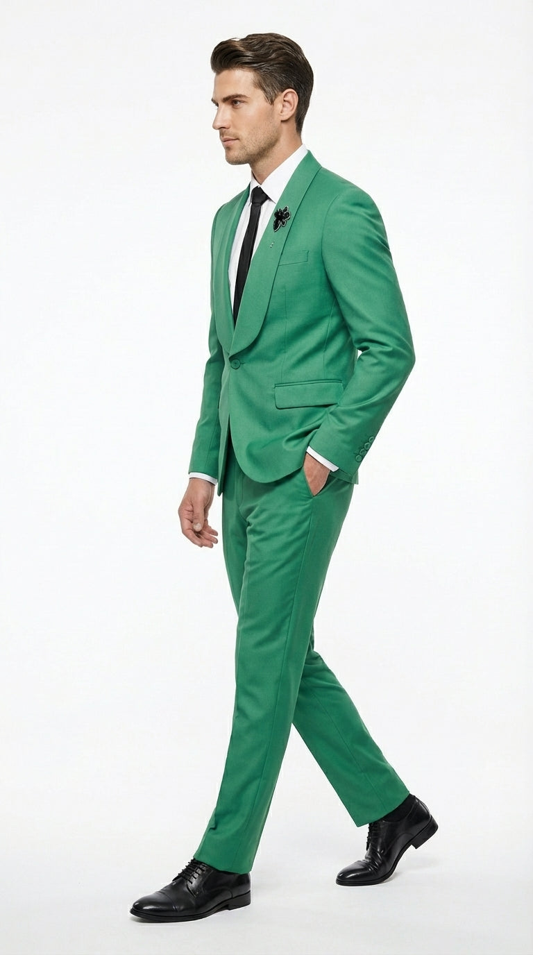 Men’s Emerald Green Tuxedo Suit – Emerald Green Formal Tuxedo with Shawl Lapel Jacket Trousers for Prom, Wedding in Augusta Green - 34 Short or Extra Small