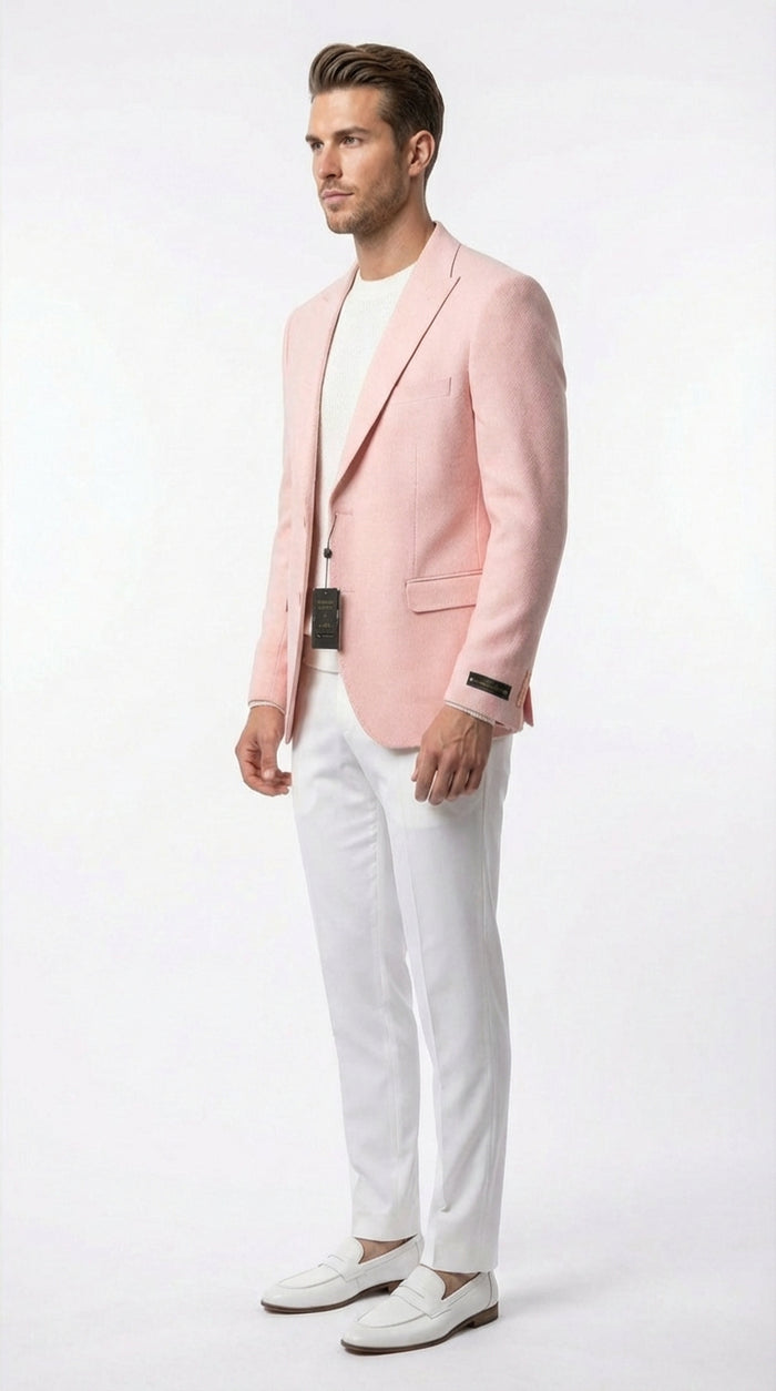 Mens Peach Pink Blazer Jacket Modern Formal Sport Coat for Wedding, Party and Business Wear - Summer Jacket