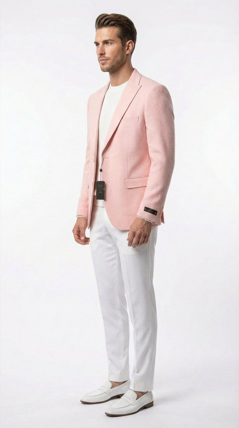 Mens Peach Pink Blazer Jacket Modern Formal Sport Coat for Wedding, Party and Business Wear - Summer Jacket