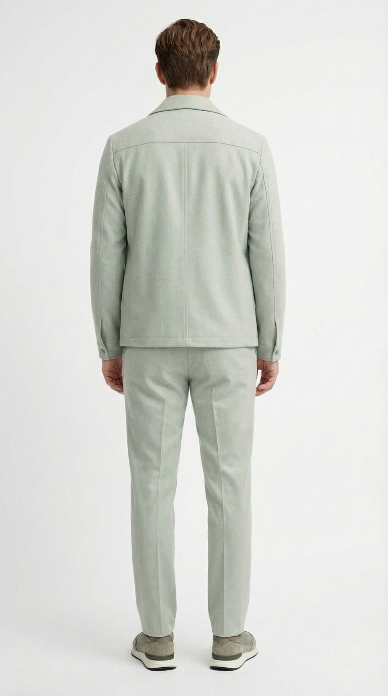 Mens Sage Green Walking Suit Set – Casual Safari Military Jacket and Pants Outfit for Travel - 34 Short or Extra Small