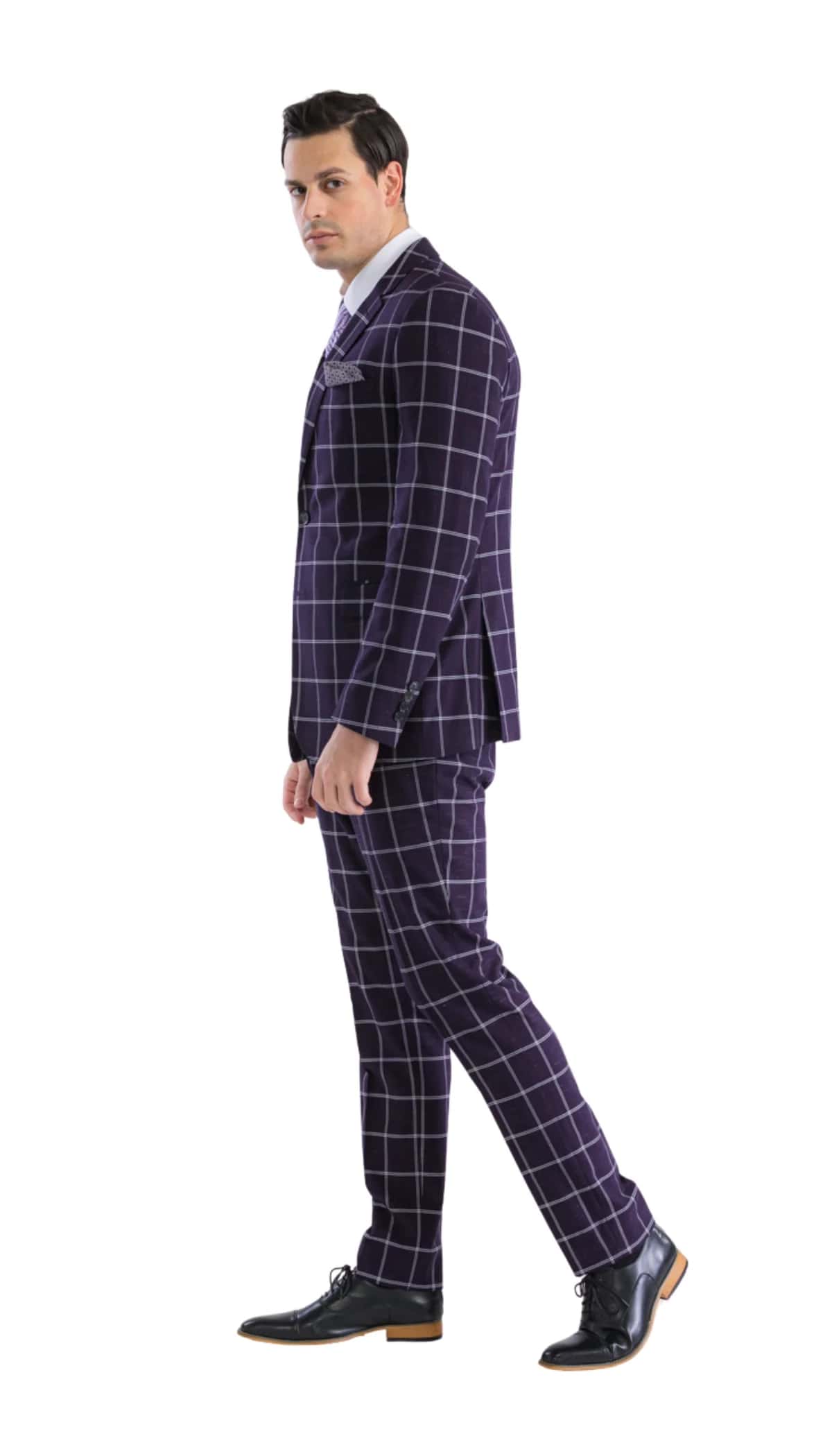 Mens Plaid Suit - Black Windowpane Suit - 1920 Suits - 34 Short or Extra Small