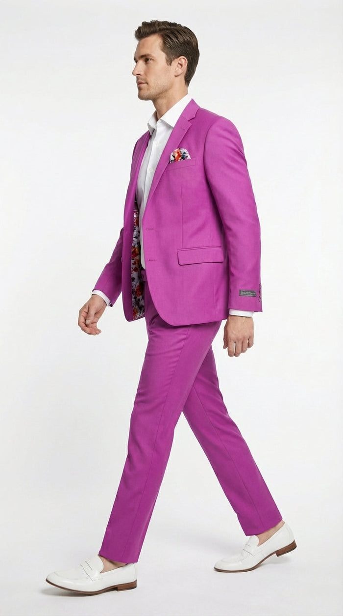 Mens Fuchsia 2 Piece Suit – Bright Pink Formal Suit for Men Stylish Wedding Party Prom Suit Magento Color
