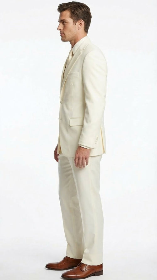 Mens Ivory Tuxedo Suit with Satin Notch Lapel Formal Wedding and Evening Wear Suit in Cream Off White Color