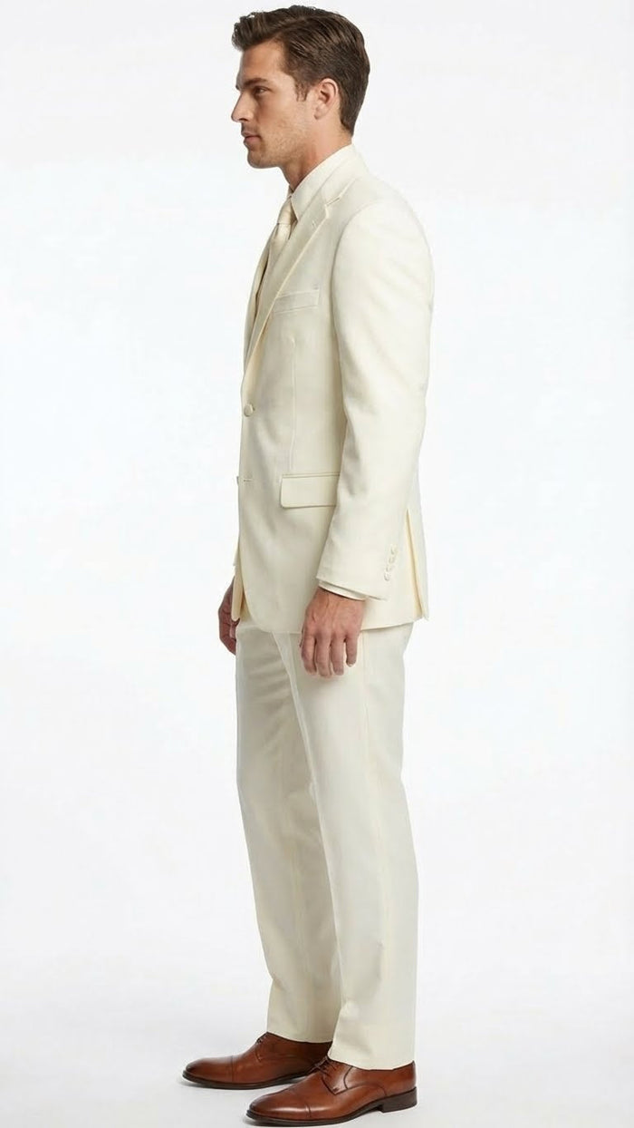 Mens Ivory Tuxedo Suit with Satin Notch Lapel Formal Wedding and Evening Wear Suit in Cream Off White Color