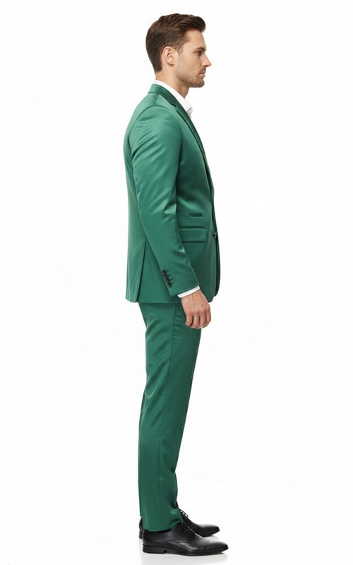 Mens Shiny emerald Green Sateen 2-Piece Slim Fit Suit Formal Blazer and Pants Set Prom Wedding