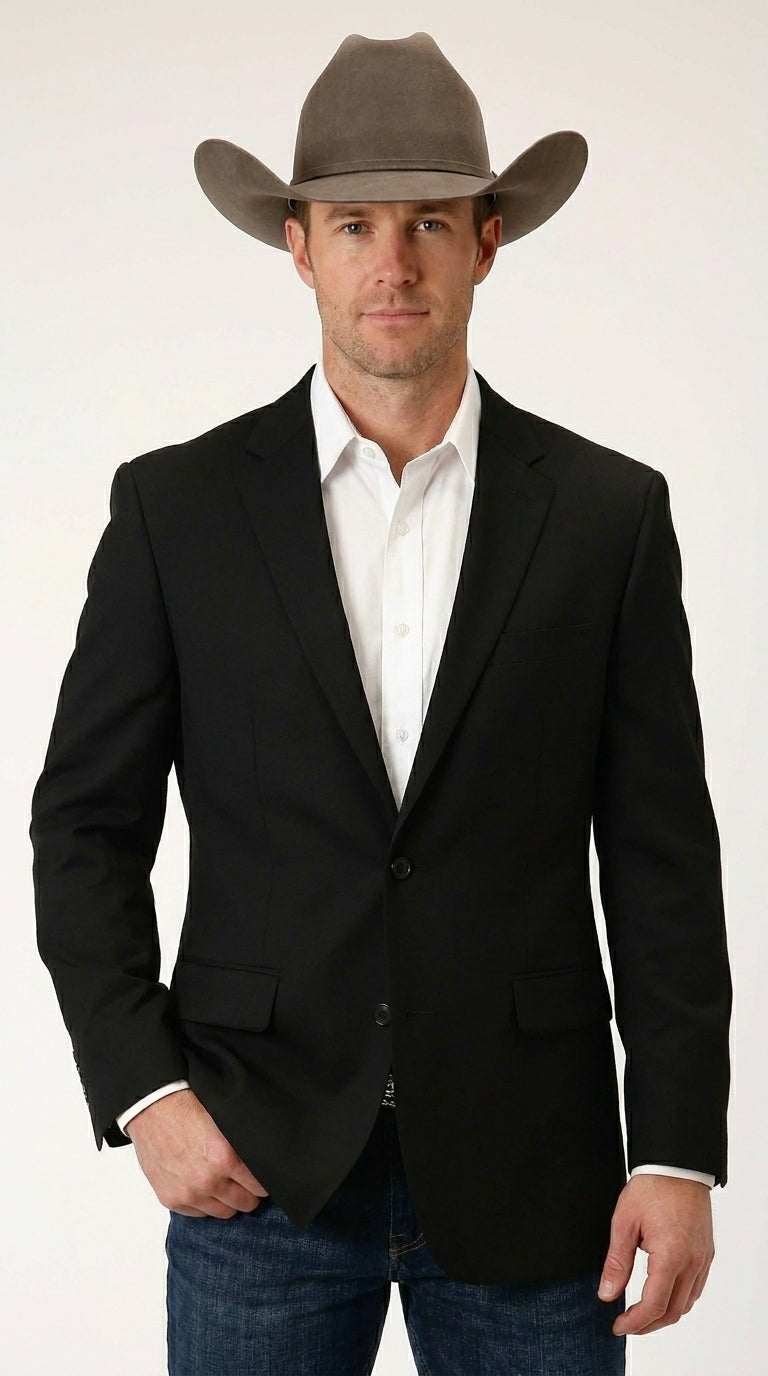 Men’s Black Linen Western Cowboy Blazer – Lightweight Formal Blazer Jacket for Wedding - Country Summer Jacket - 36 Short