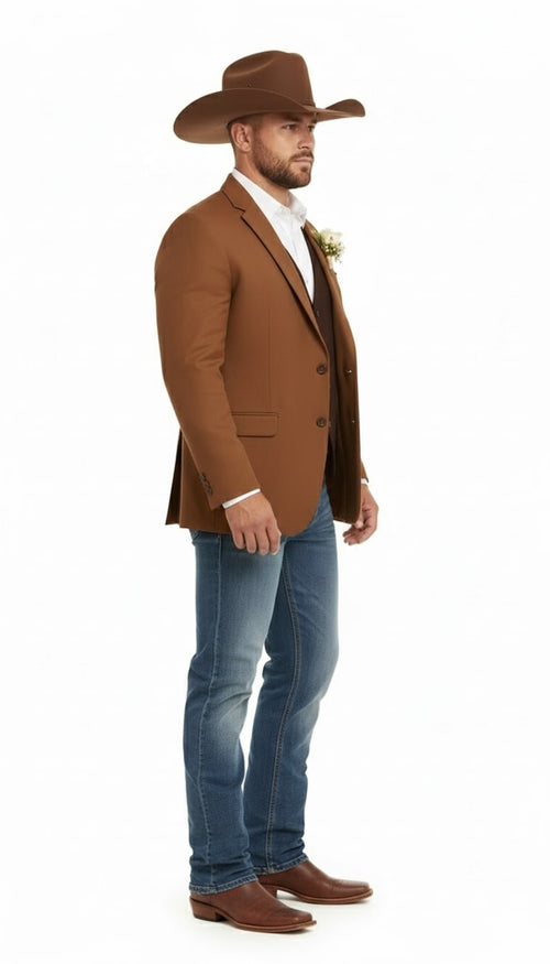 Mens Rust Copper Brown Western Blazer Cowboy Style Classic Tailored Jacket for Weddings, Rodeos and Country Events