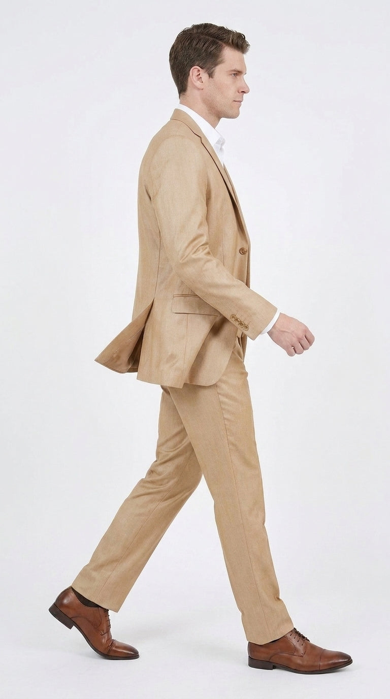 Men’s Camel Khaki Bronze Sharkskin 3-Piece Suit – Modern Wedding, Business and Formal Suit with Matching Vest - 34 Short or Extra Small