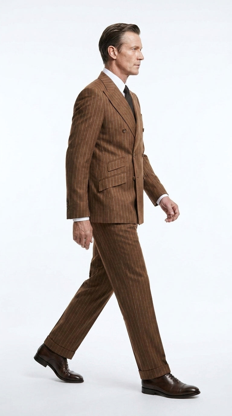 Men’s Vintage Brown Pinstripe Double-Breasted Suit – Classic 1920s Gatsby and 1930s 1940s 1950s Suit - 34 Short or Extra Small
