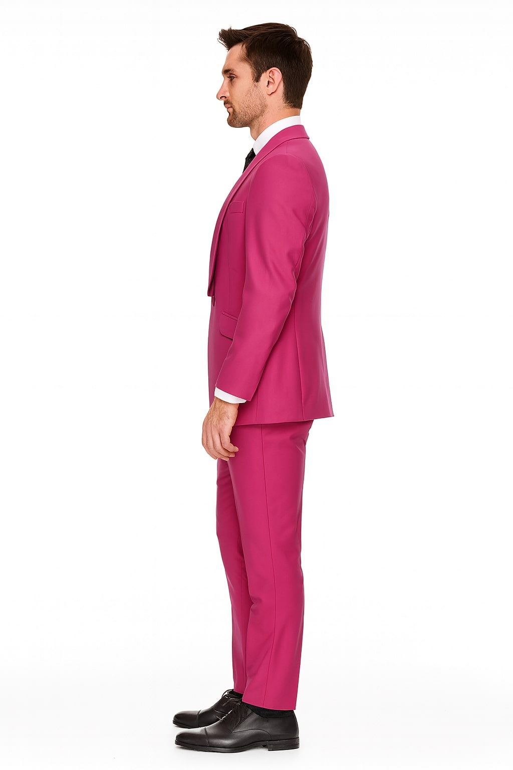 Mens Hot Pink Tuxedo Dinner Jacket + Pants with Shawl Lapel – Slim Fit 2-Piece Suit for Weddings, Proms Suit in Fuchsia Color - 34 Short or Extra Small