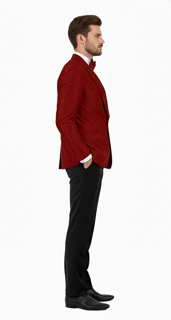 Big and Tall Mens Burgundy Paisley Tuxedo Jacket Satin Shawl Lapel Blazer with Bow Tie for Weddings, Proms, and Special Events