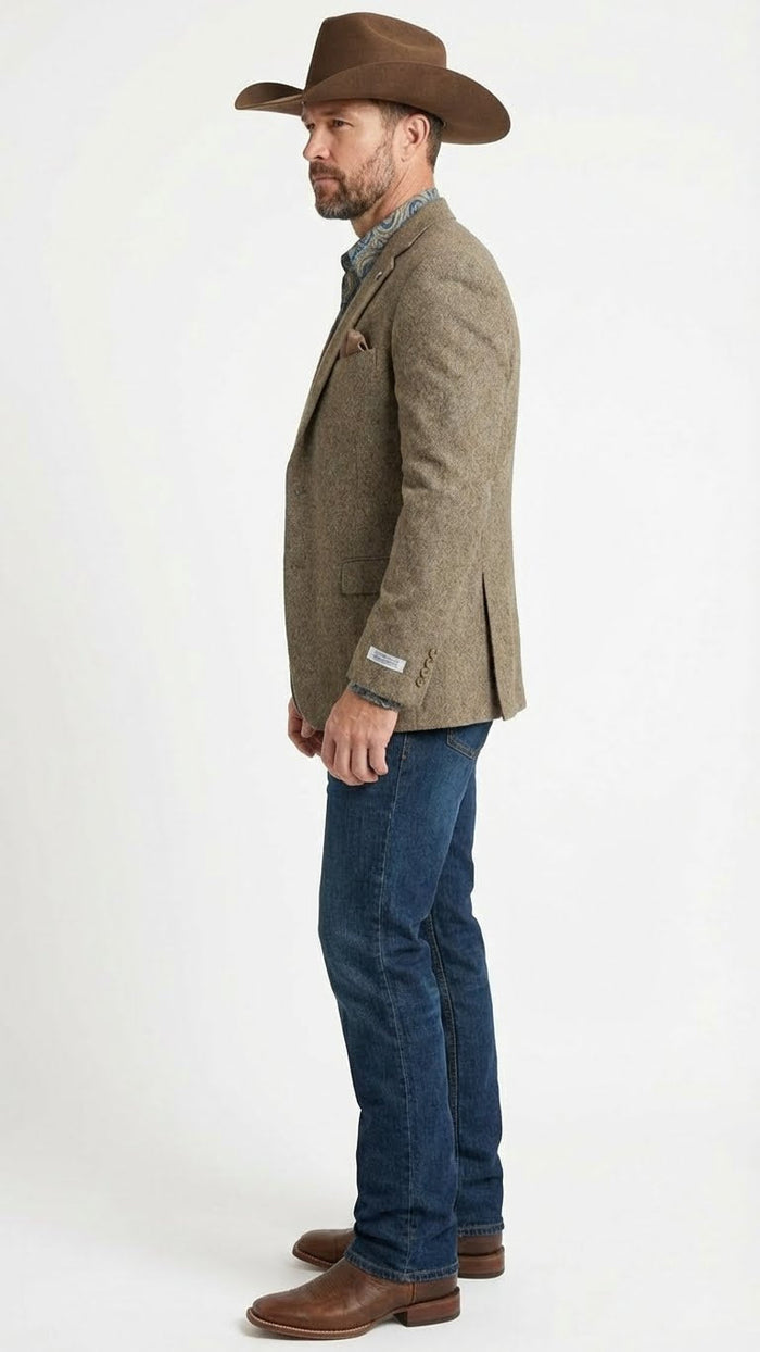 Mens Brown Taupe Western Blazer Jacket Classic Cowboy Style Sport Coat for Wedding