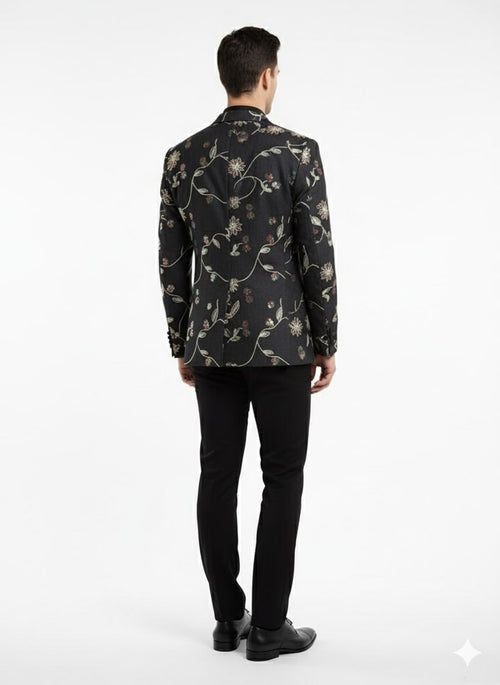 Luxury Black Floral Embroidered Blazer for Men Designer Party and Wedding Wear Jacket