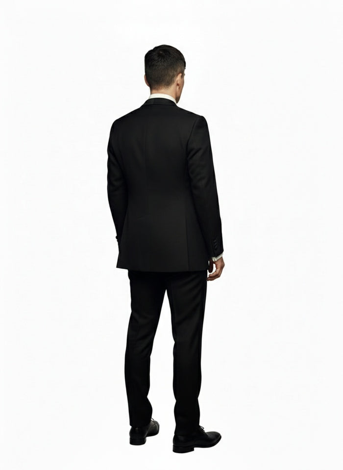 Mens Black Peaky Blinders Style Three-Piece Tuxedo Suit Classic Formal Suit with Blazer and Waistcoat Peak Lapel 1920s Style