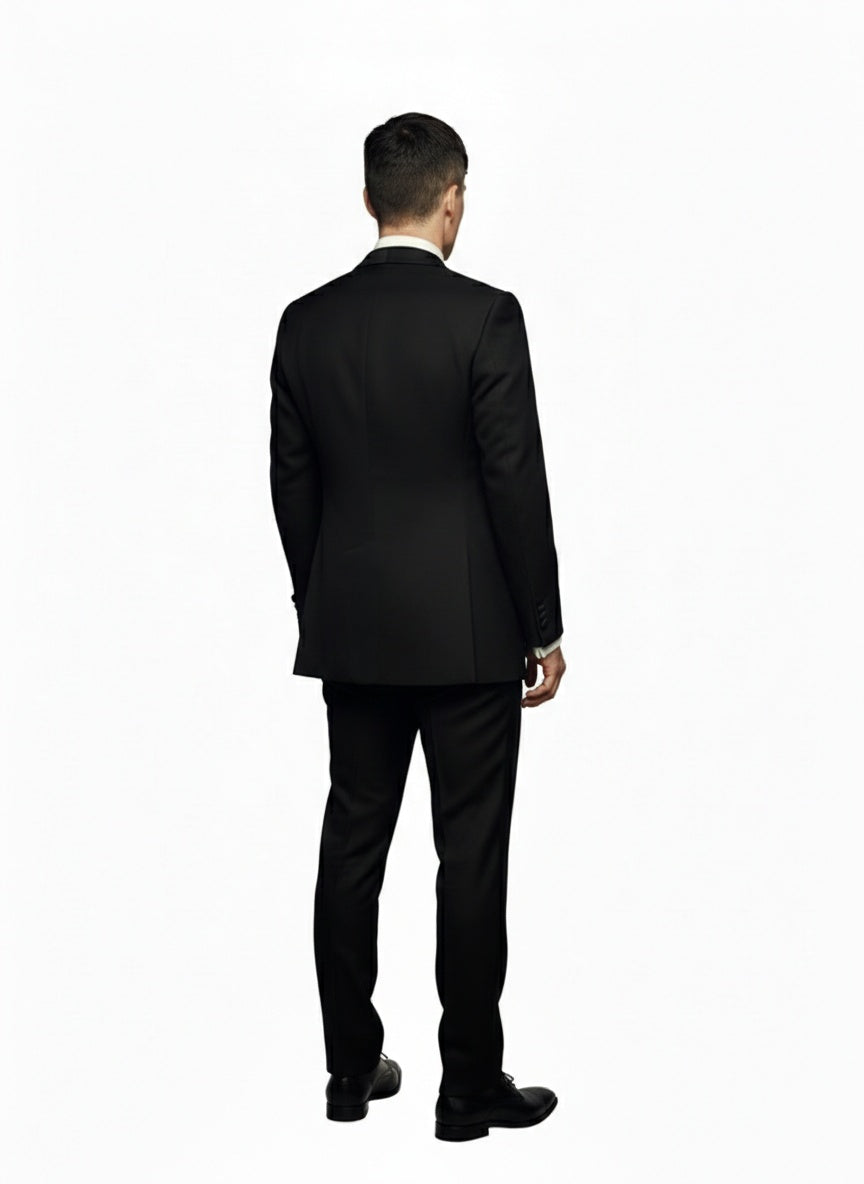 Mens Black Peaky Blinders Style Three-Piece Tuxedo Suit Classic Formal Suit with Blazer and Waistcoat Peak Lapel 1920s Style