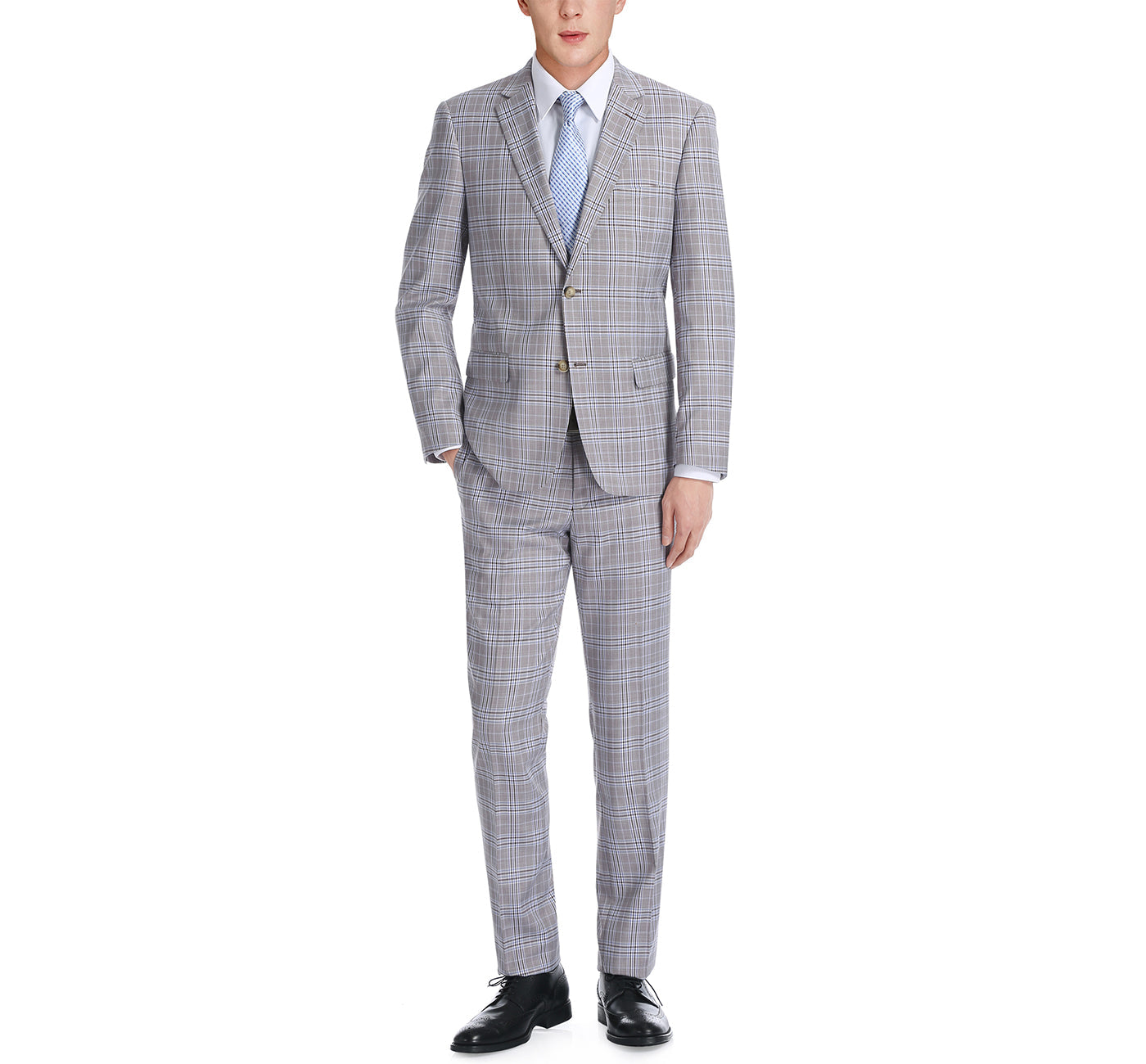 292-7 Men's Slim Fit 2-Piece Single Breasted Check Dress Suit - 36Sx30W