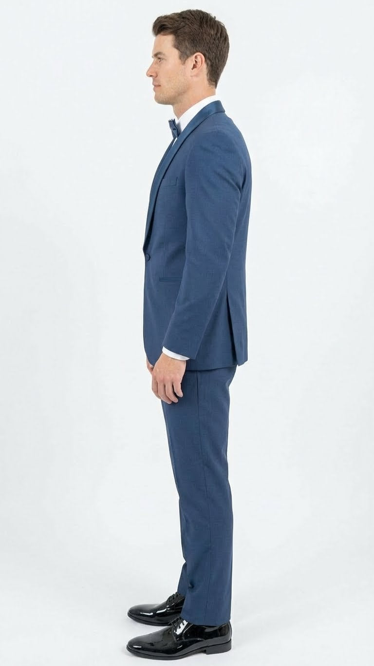 Men’s Indigo Sapphire Royal Blue Tuxedo Suit Set, Classic Formal Wedding Prom Dinner Jacket Tux Light Blue Cobalt Color - 34 Short or Extra Small