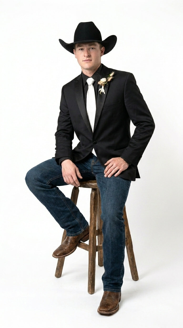 Men’s Black Tuxedo Western Blazer – Cowboy Style Formal Sport Coat Jacket for Dinner Jacket - 36 Short
