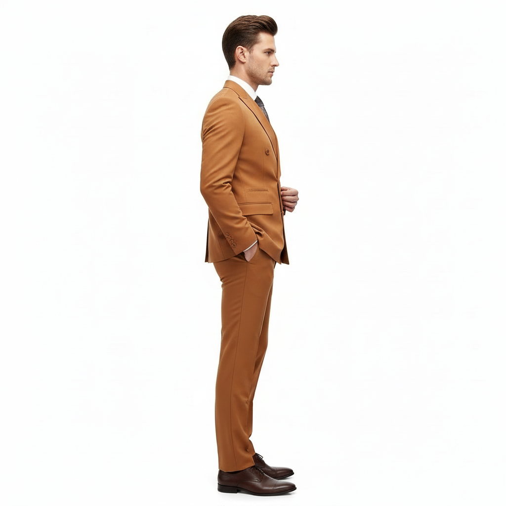 Men’s Vitali Brand Rustish Orange Brown Copper Color Double Breasted Slim Fit Suit - 34 Short or Extra Small
