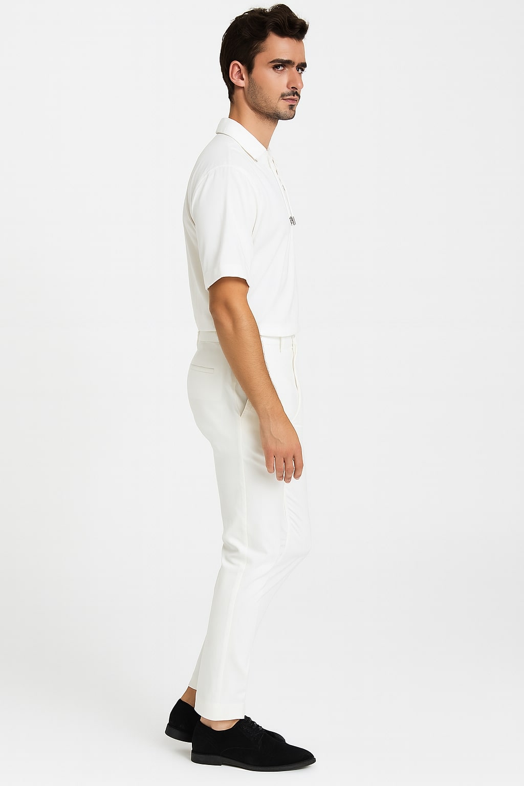 Menâ€™s White Lace-Up Renaissance Shirt â€“ Linen Fabric Short Sleeve Casual Pirate Peasant Top - 15.5"Neck-34-35" Sleeve